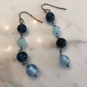 Blue Beaded Dangle Earrings